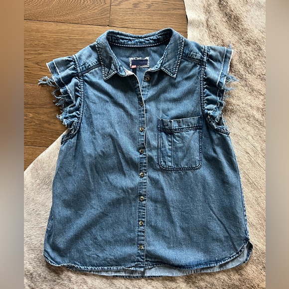 Anthropologie Pilcro Letterpress Denim Flutter Shirt - Size L - Picture 2 of 4